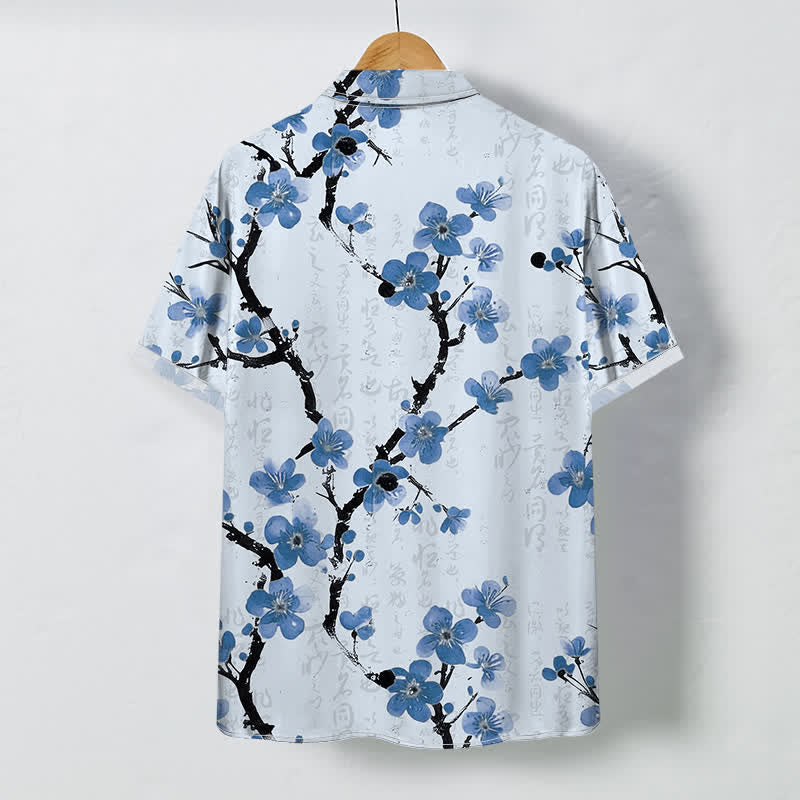 Buddha Stones Red Plum Blossom Branch Pattern Buttons Wrinkle-resistant Men's Short Sleeve Shirt - image 4