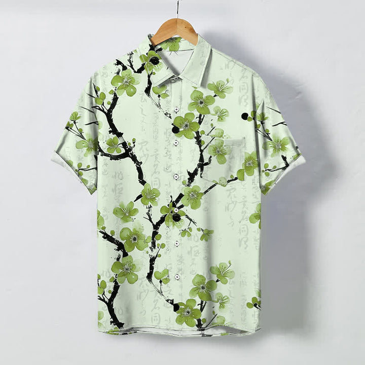 Buddha Stones Red Plum Blossom Branch Pattern Buttons Wrinkle-resistant Men's Short Sleeve Shirt - Honeydew - US/UK/AU48，EU58 (4XL) - image 6