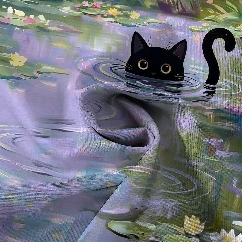 Buddha Stones Water Lily Black Cat Pattern Buttons Breathable Men's Short Sleeve Shirt - image 2
