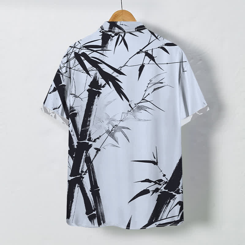 Buddha Stones Ink Bamboo Pattern Buttons Wrinkle-resistant Men's Short Sleeve Shirt - image 7