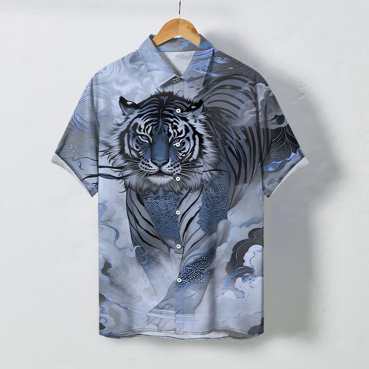Buddha Stones Tiger Cloud Wave Pattern Buttons Wrinkle-resistant Men's Short Sleeve Shirt - LightSteelBlue - US/UK/AU48，EU58 (4XL) - image 5