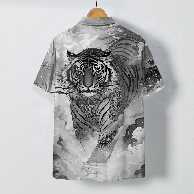Buddha Stones Tiger Cloud Wave Pattern Buttons Wrinkle-resistant Men's Short Sleeve Shirt - image 11