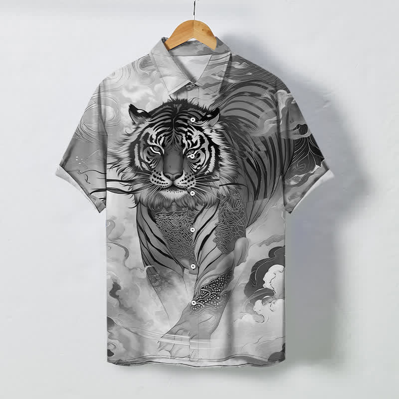 Buddha Stones Tiger Cloud Wave Pattern Buttons Wrinkle-resistant Men's Short Sleeve Shirt - LightGrey - US/UK/AU48，EU58 (4XL) - image 10