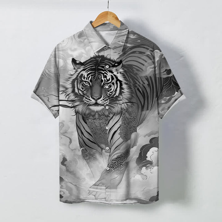 Buddha Stones Tiger Cloud Wave Pattern Buttons Wrinkle-resistant Men's Short Sleeve Shirt - LightGrey - US/UK/AU48，EU58 (4XL) - image 10