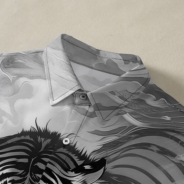 Buddha Stones Tiger Cloud Wave Pattern Buttons Wrinkle-resistant Men's Short Sleeve Shirt - image 12
