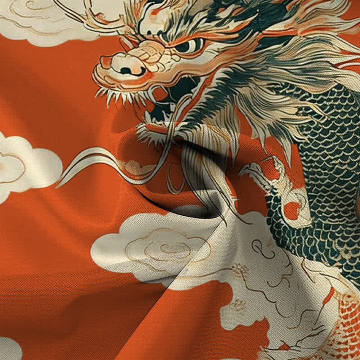 Buddha Stones Chinese Dragon Cloud Pattern Buttons Wrinkle-resistant Men's Short Sleeve Shirt - image 2