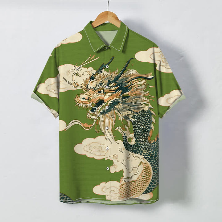 Buddha Stones Chinese Dragon Cloud Pattern Buttons Wrinkle-resistant Men's Short Sleeve Shirt - OliveDrab - US/UK/AU48，EU58 (4XL) - image 3