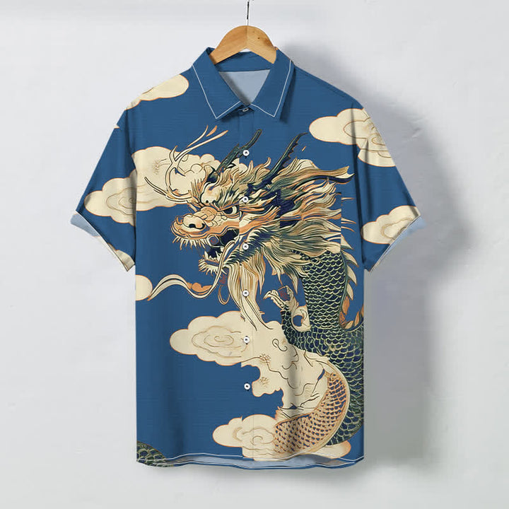 Buddha Stones Chinese Dragon Cloud Pattern Buttons Wrinkle-resistant Men's Short Sleeve Shirt - RoyalBlue - US/UK/AU48，EU58 (4XL) - image 6