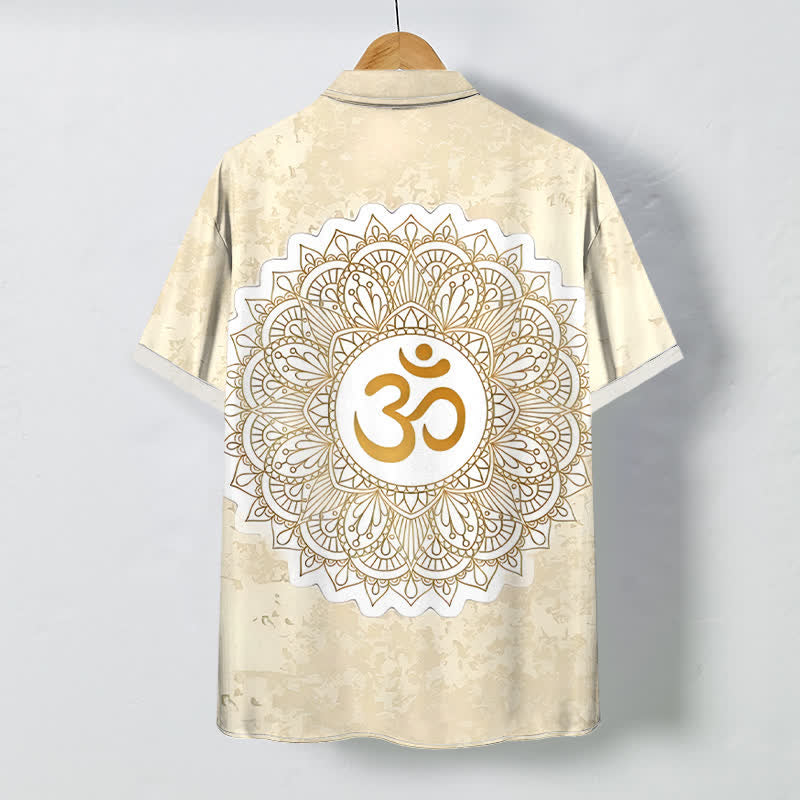 Buddha Stones Om Mandala Pattern Buttons Breathable Men's Short Sleeve Shirt - image 1