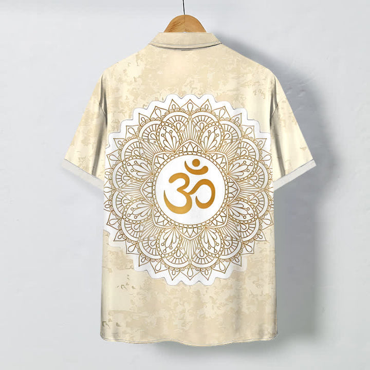 Buddha Stones Om Mandala Pattern Buttons Breathable Men's Short Sleeve Shirt - image 1