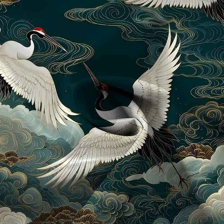 Buddha Stones Flying Red-crowned Crane Auspicious Clouds Pattern Buttons Wrinkle-resistant Men's Short Sleeve Shirt - image 4