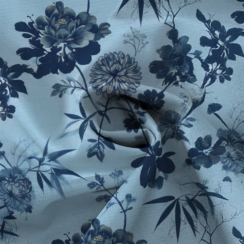 Buddha Stones Dark Floral Bamboo Leaf Pattern Buttons Breathable Men's Short Sleeve Shirt - image 5