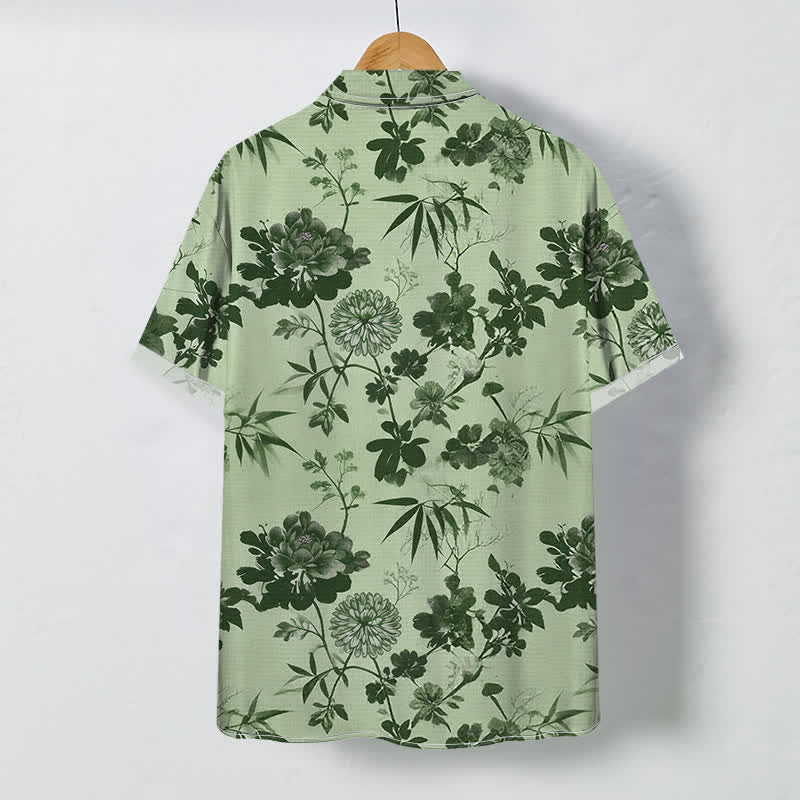 Buddha Stones Dark Floral Bamboo Leaf Pattern Buttons Breathable Men's Short Sleeve Shirt - image 7