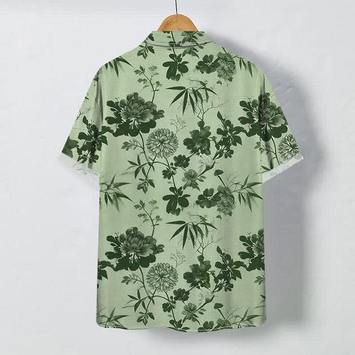 Buddha Stones Dark Floral Bamboo Leaf Pattern Buttons Breathable Men's Short Sleeve Shirt - image 7
