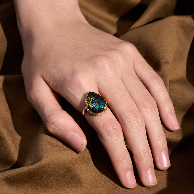 Buddha Stones Song Brocade Gourd Shaped Blessing Adjustable Vintage Chinese Style Ring - image 4