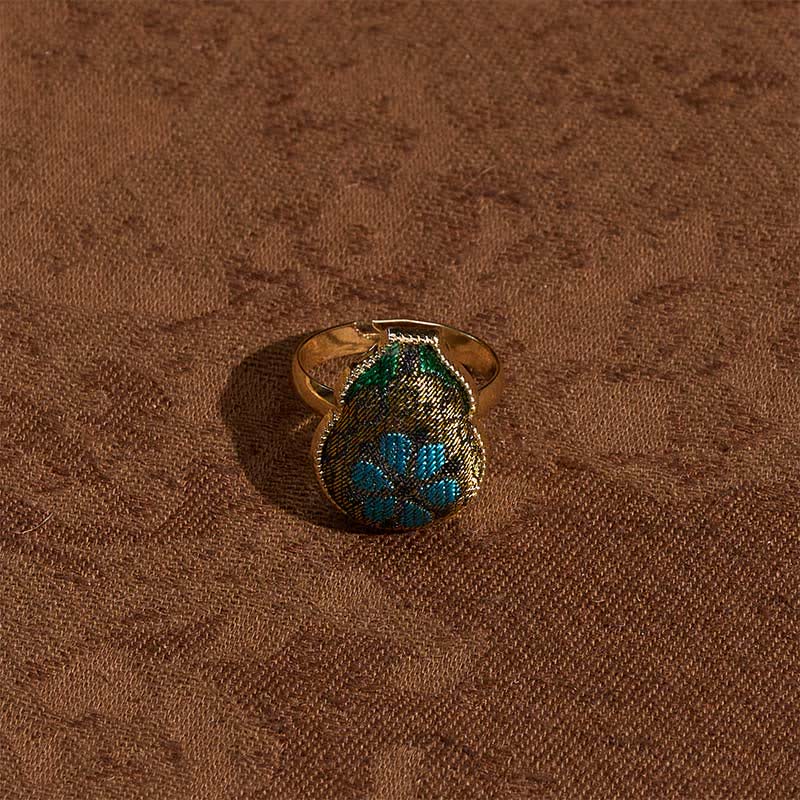 Buddha Stones Song Brocade Gourd Shaped Blessing Adjustable Vintage Chinese Style Ring - image 3