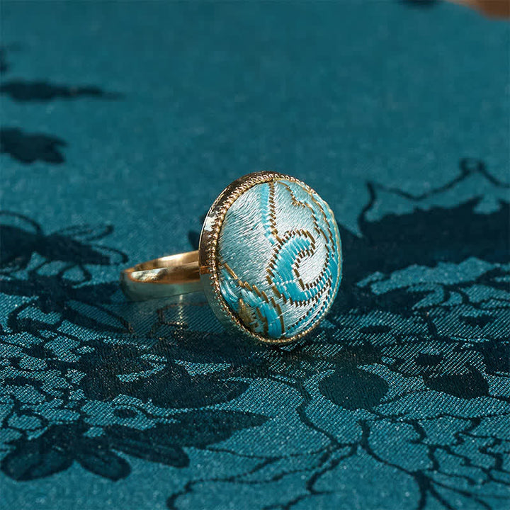 Buddha Stones Song Brocade Embroidered Round Elegance Ring - image 9