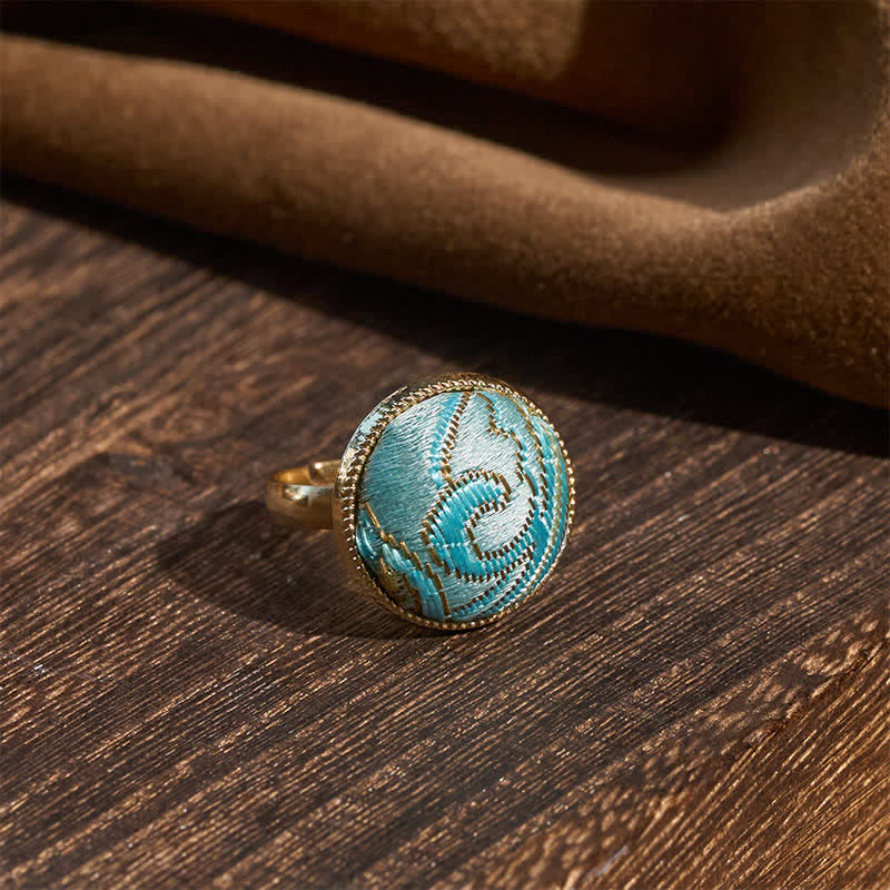 Buddha Stones Song Brocade Embroidered Round Elegance Ring - image 7