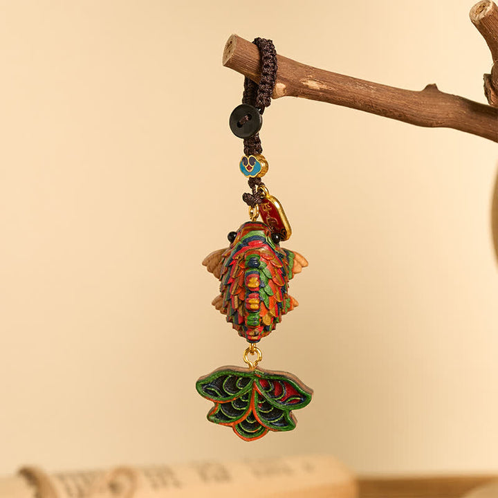 Buddha Stones Hand-carved Rainbow Eucalyptus Colorful Koi Fish Wealth Charm Keychains - Koi Fish(Success ♥ Determination) - image 0