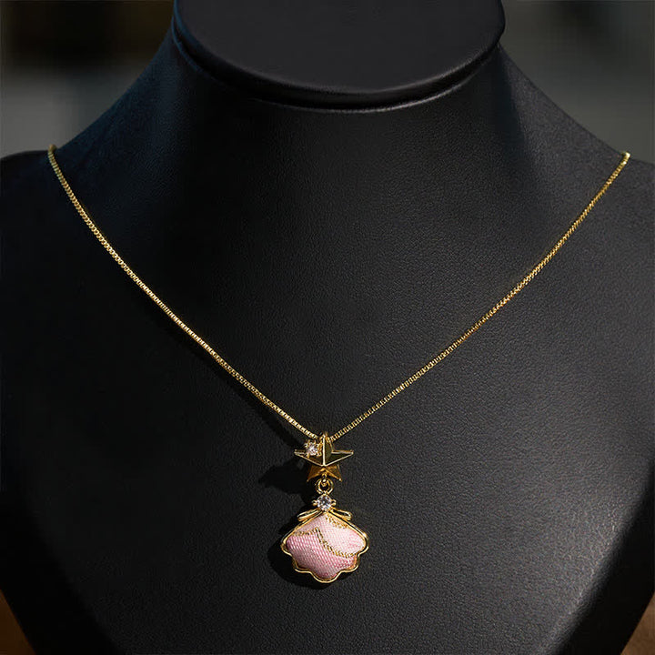 Buddha Stones Song Brocade Copper Shell Heart Ginkgo Leaf Luck Necklace - image 6
