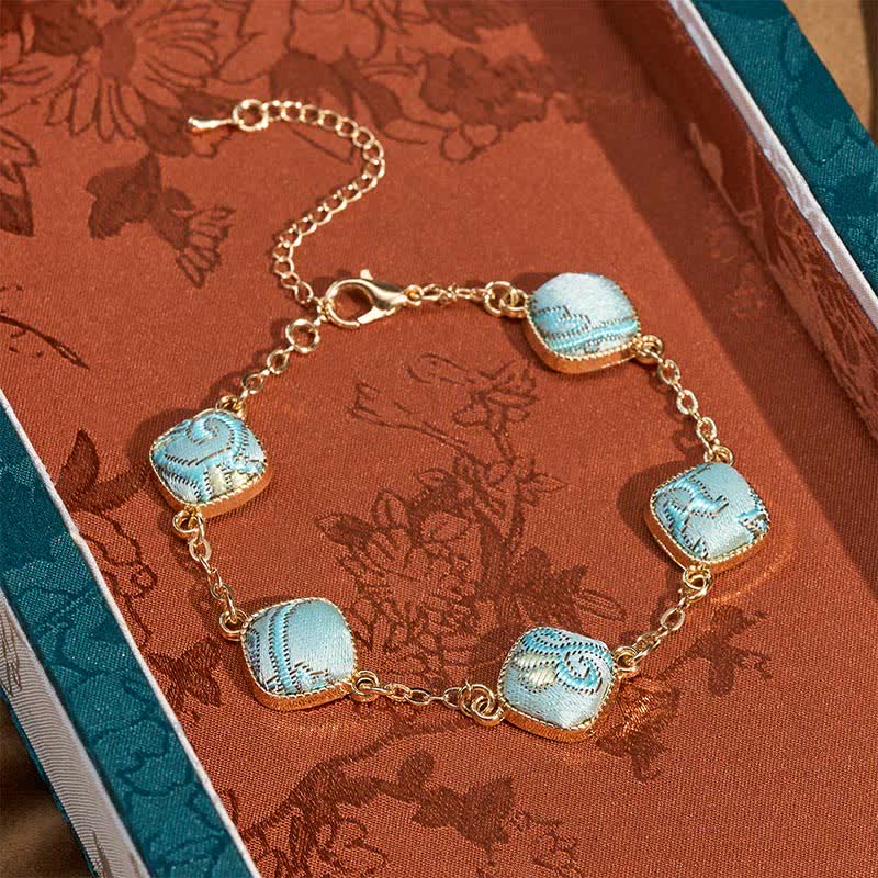 Buddha Stones Copper Song Brocade Square Vintage Elegance Bracelet - Light Blue(Same Color Tone – Pattern Varies) - image 0