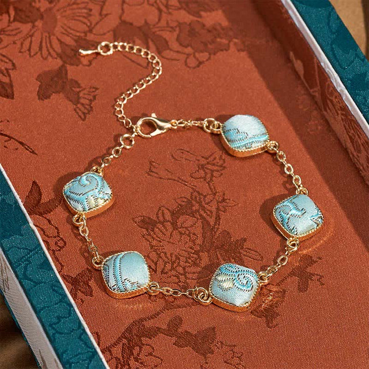 Buddha Stones Copper Song Brocade Square Vintage Elegance Bracelet - Light Blue(Same Color Tone – Pattern Varies) - image 0