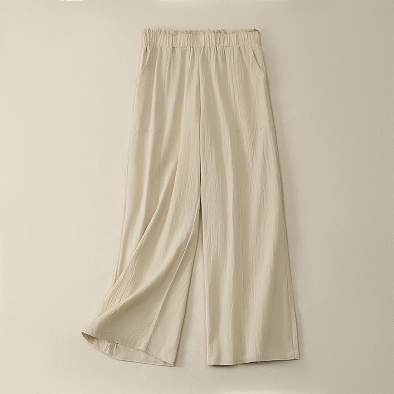 Buddha Stones Spring Summer Casual Minimalist Solid Drawstring Long Pants Women's Straight Leg Pants With Pockets - Beige - US12，UK/AU16，EU44 (2XL) - image 0