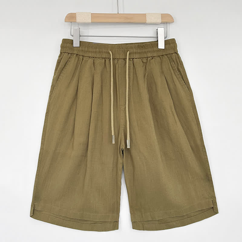 Buddha Stones Summer Casual Minimalist Drawstring Solid Men's Shorts With Pockets - DarkKhaki - US/UK/AU46，EU56 (5XL) - image 0