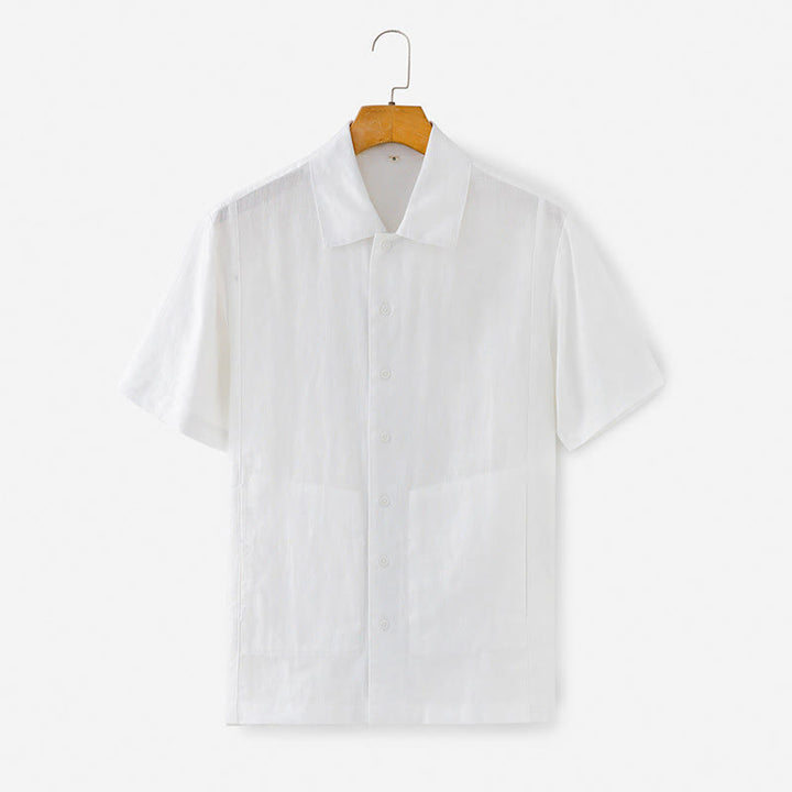 Buddha Stones Summer Minimalist Button-Up Solid Cotton Linen Men's Short Sleeve Shirts With Pocket - White - US/UK/AU40，EU50 (2XL) - image 21