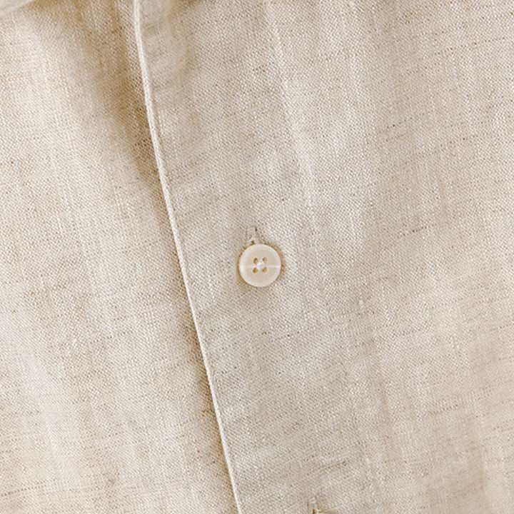 Buddha Stones Summer Minimalist Button-Up Solid Cotton Linen Men's Short Sleeve Shirts With Pocket - image 12