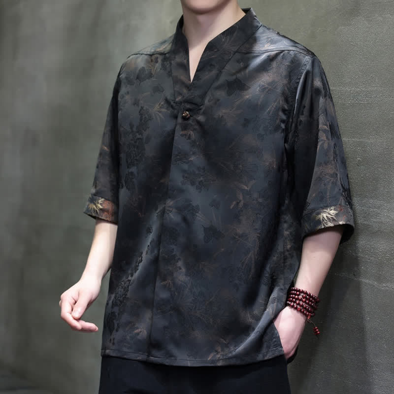 Buddha Stones Spring Summer Tang Style Casual Mandarin Collar Bamboo Butterfly Men's Short Sleeve Shirts - image 3