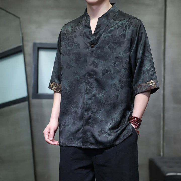 Buddha Stones Spring Summer Tang Style Casual Mandarin Collar Bamboo Butterfly Men's Short Sleeve Shirts - image 15
