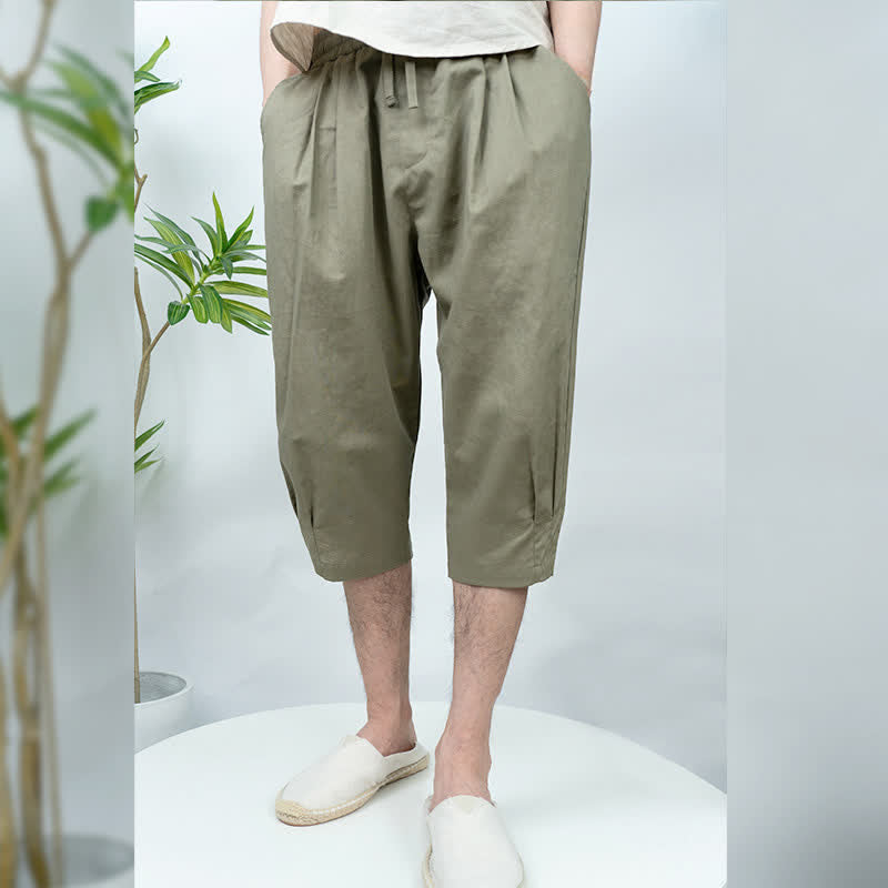 Buddha Stones Summer Casual Vintage Drawstring Solid Men's Harem Pants With Pockets - image 2
