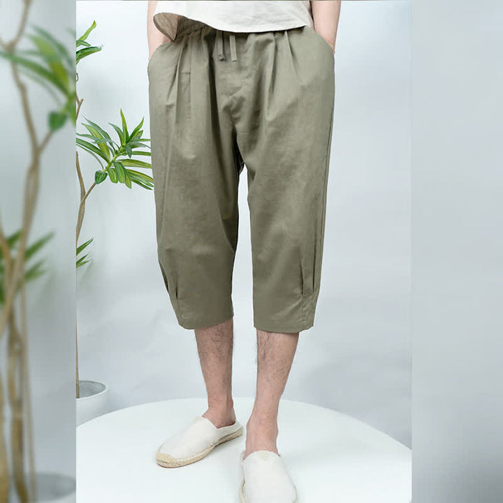 Buddha Stones Summer Casual Vintage Drawstring Solid Men's Harem Pants With Pockets - image 2