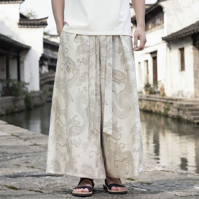 Buddha Stones Summer Casual Tang Style Drawstring Dragon Ankle Pants Men's Wide Leg Pants - Linen - US/UK/AU46，EU56 (5XL) - image 33