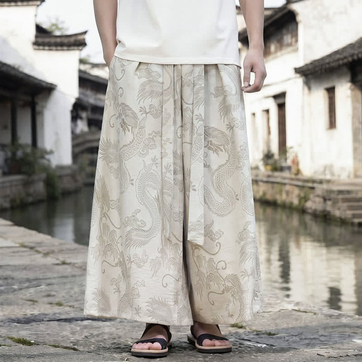 Buddha Stones Summer Casual Tang Style Drawstring Dragon Ankle Pants Men's Wide Leg Pants - Linen - US/UK/AU46，EU56 (5XL) - image 33