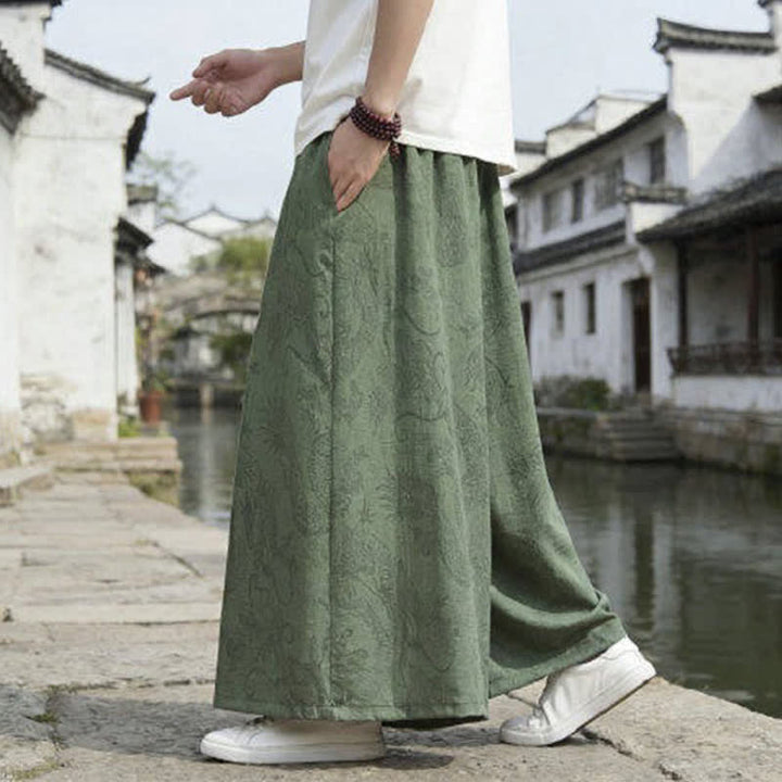 Buddha Stones Summer Casual Tang Style Drawstring Dragon Ankle Pants Men's Wide Leg Pants - image 6
