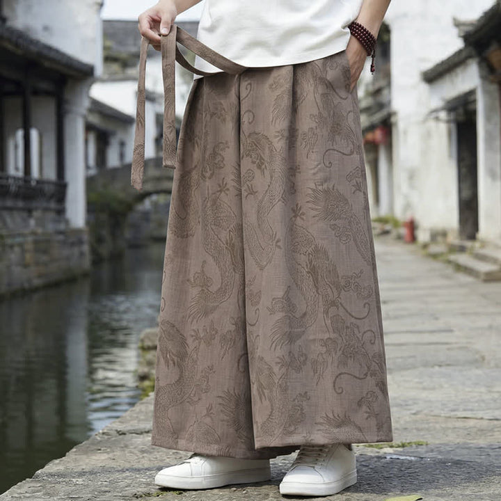 Buddha Stones Summer Casual Tang Style Drawstring Dragon Ankle Pants Men's Wide Leg Pants - image 18