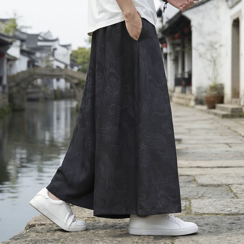 Buddha Stones Summer Casual Tang Style Drawstring Dragon Ankle Pants Men's Wide Leg Pants - image 12
