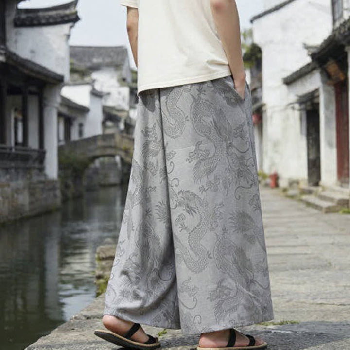 Buddha Stones Summer Casual Tang Style Drawstring Dragon Ankle Pants Men's Wide Leg Pants - image 27