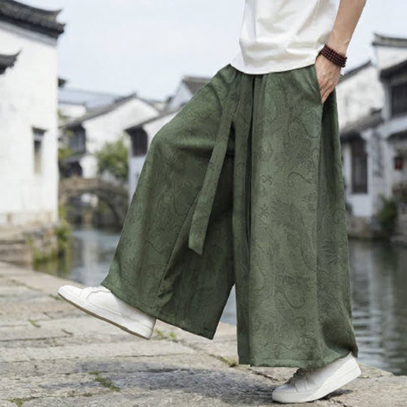 Buddha Stones Summer Casual Tang Style Drawstring Dragon Ankle Pants Men's Wide Leg Pants - image 7