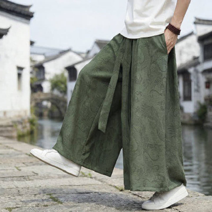 Buddha Stones Summer Casual Tang Style Drawstring Dragon Ankle Pants Men's Wide Leg Pants - image 7