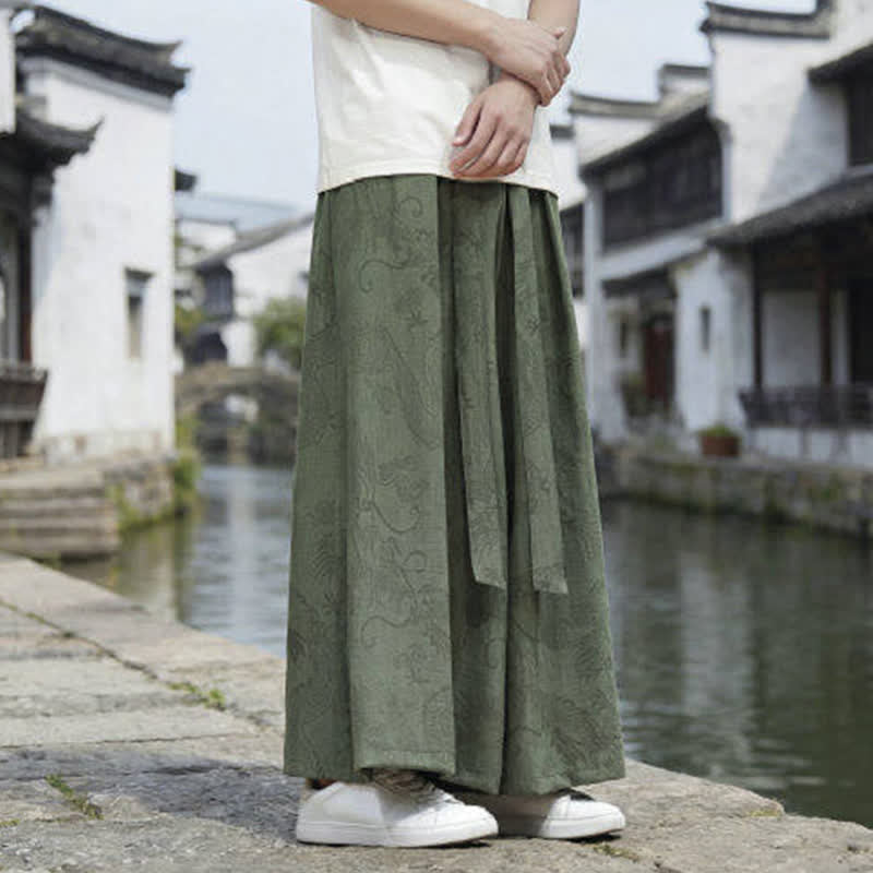 Buddha Stones Summer Casual Tang Style Drawstring Dragon Ankle Pants Men's Wide Leg Pants - image 3