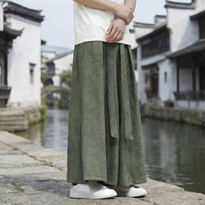 Buddha Stones Summer Casual Tang Style Drawstring Dragon Ankle Pants Men's Wide Leg Pants - image 3