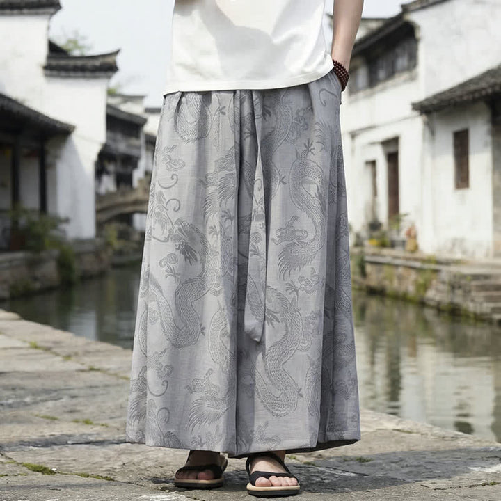 Buddha Stones Summer Casual Tang Style Drawstring Dragon Ankle Pants Men's Wide Leg Pants - Gray - US/UK/AU46，EU56 (5XL) - image 25