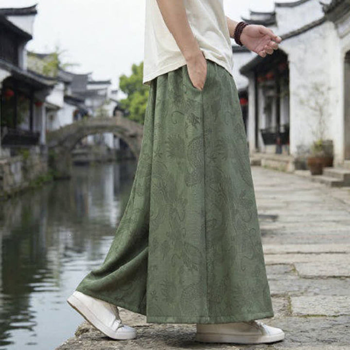 Buddha Stones Summer Casual Tang Style Drawstring Dragon Ankle Pants Men's Wide Leg Pants - image 5