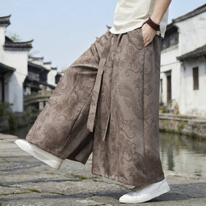 Buddha Stones Summer Casual Tang Style Drawstring Dragon Ankle Pants Men's Wide Leg Pants - image 23