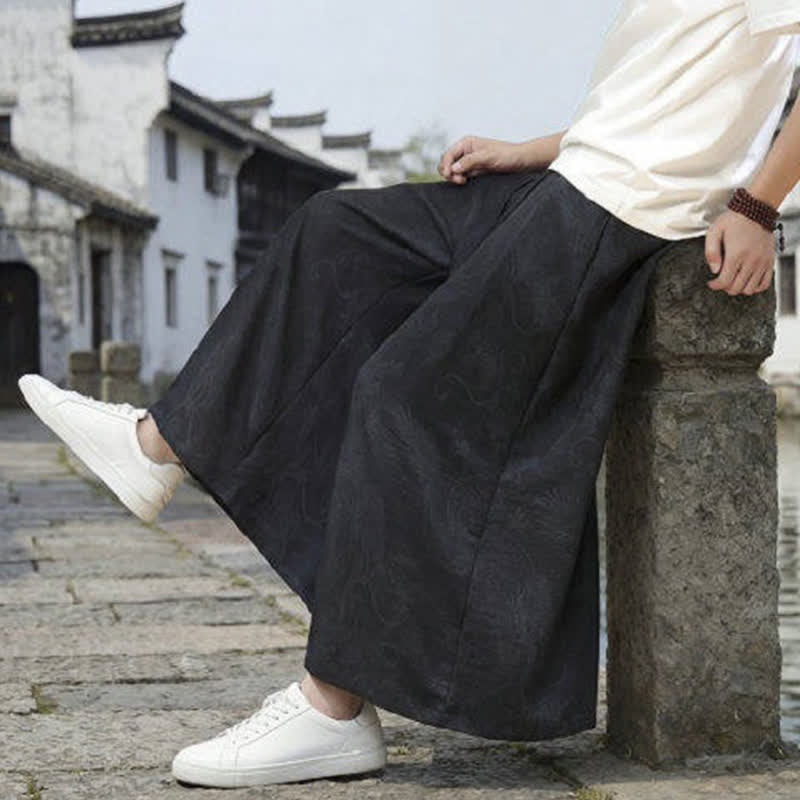 Buddha Stones Summer Casual Tang Style Drawstring Dragon Ankle Pants Men's Wide Leg Pants - image 16
