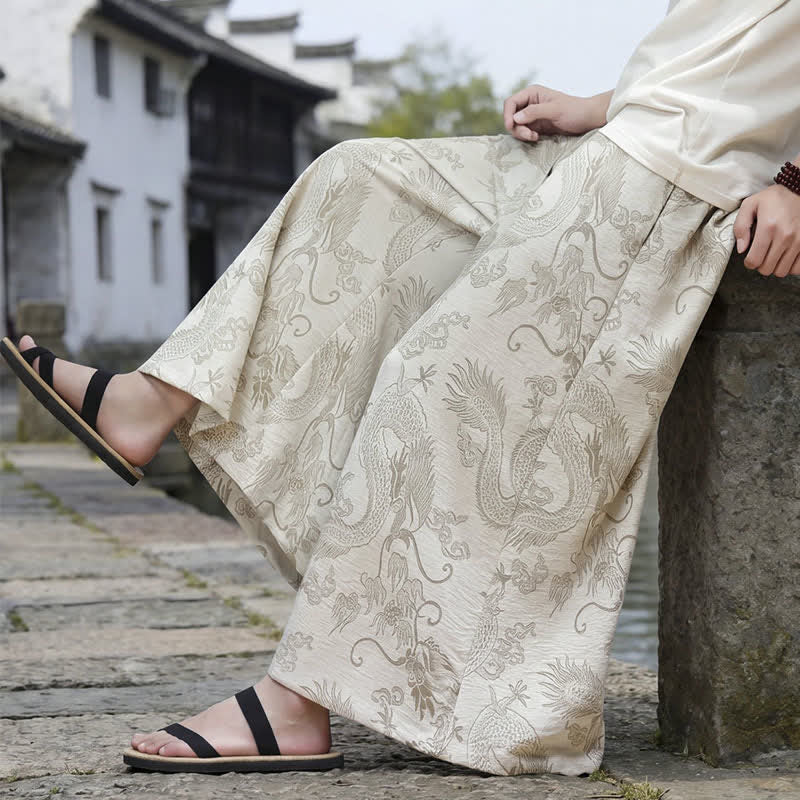 Buddha Stones Summer Casual Tang Style Drawstring Dragon Ankle Pants Men's Wide Leg Pants - image 43