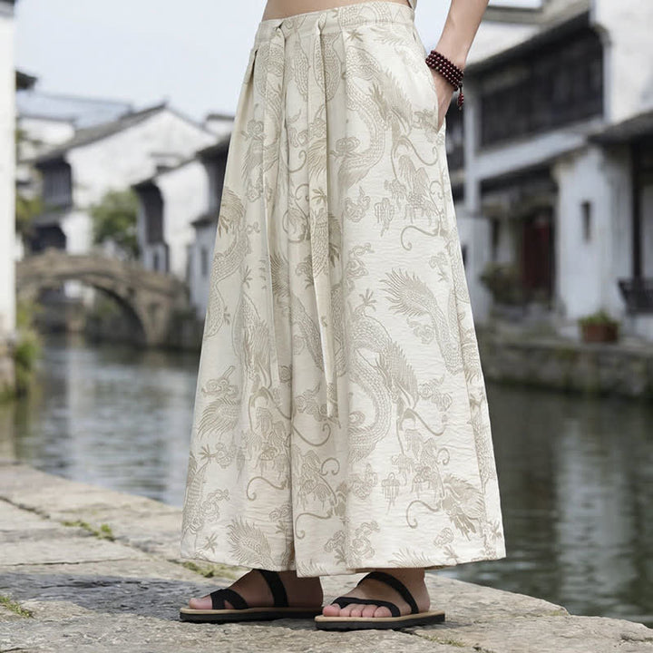 Buddha Stones Summer Casual Tang Style Drawstring Dragon Ankle Pants Men's Wide Leg Pants - image 35